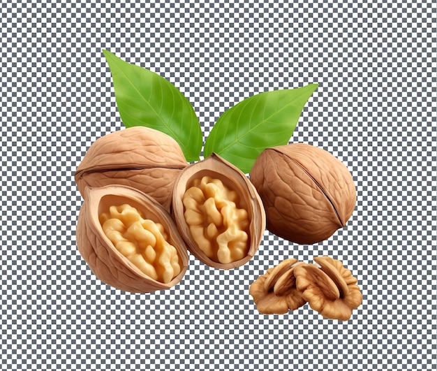 PSD natural and fresh walnuts isolated on transparent background