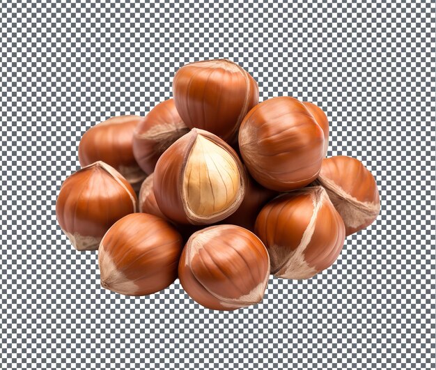 PSD natural hazelnuts isolated on transparent background