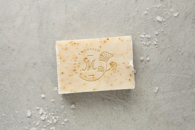 PSD natural homemade soap bar mock-up with embossed effect