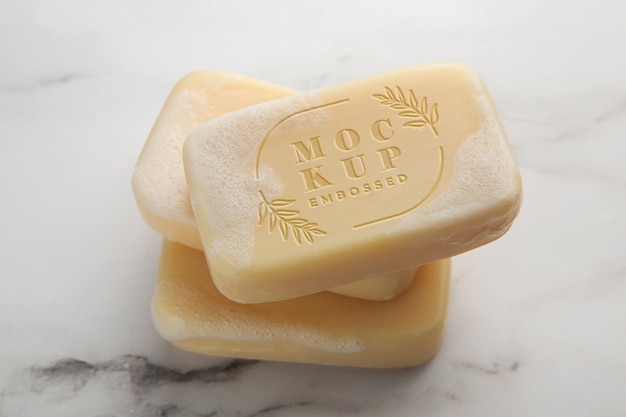 Natural homemade soap bar mock-up with embossed effect