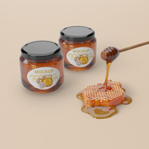 Natural honey product in jars