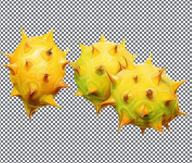 Natural horned melon kiwano isolated on transparent background