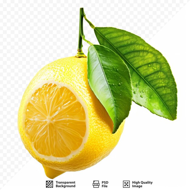 Natural lemon fruit with green leaf isolated on white isolated background clipping path