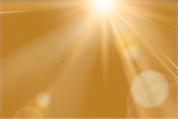 Natural light lens flare psd on gold background sun ray effect