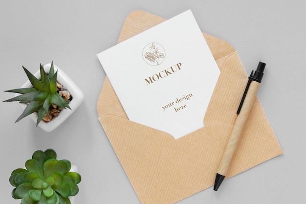 Natural material stationery mock-up arrangement