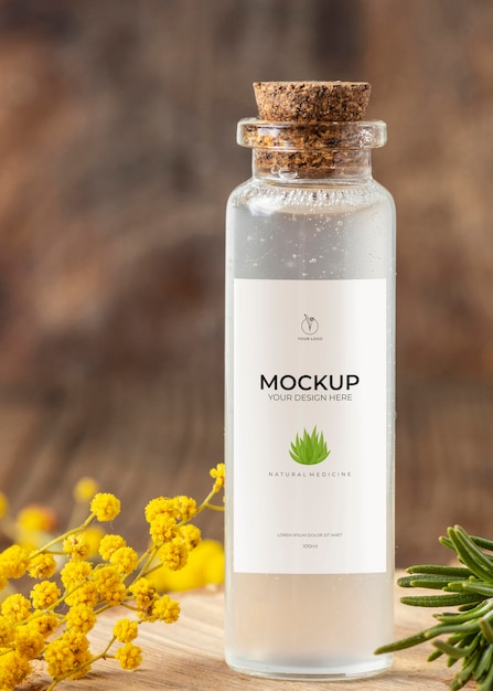 PSD natural medicine packaging mockup with ingredients