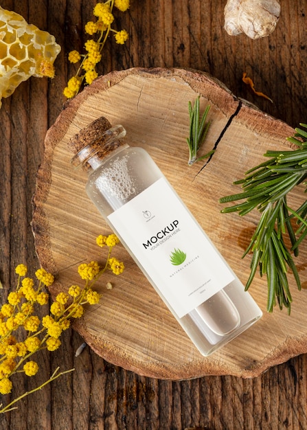 natural medicine packaging mockup with ingredients