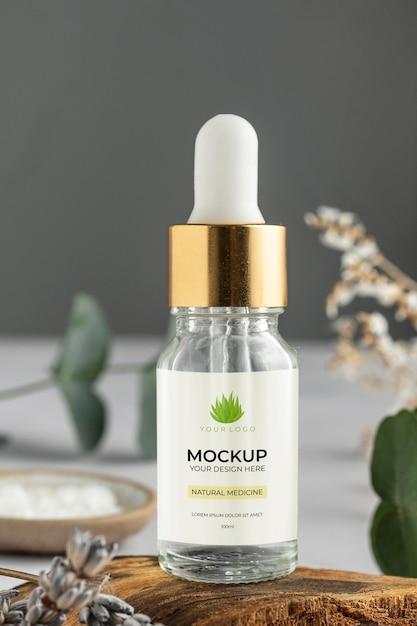 natural medicine packaging mockup with ingredients