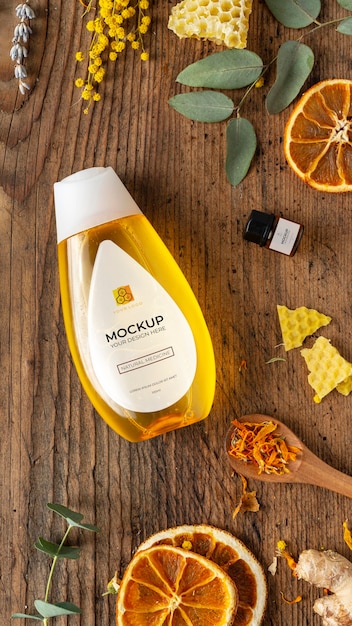 natural medicine packaging mockup with ingredients