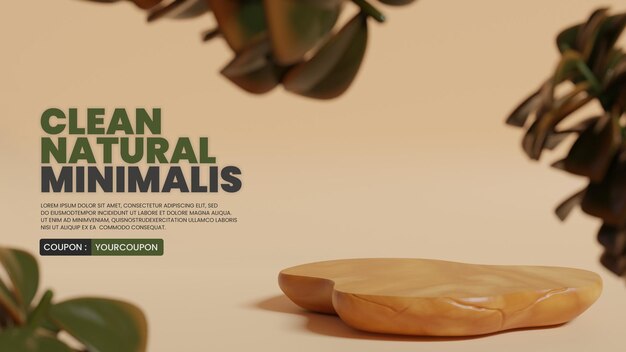 Podio naturale minimalista con legno e piante realistici