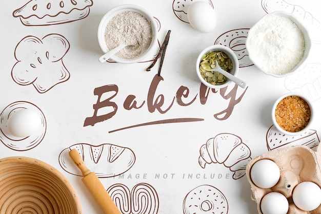 Natural organic ingredients for baking  with mockup copy space