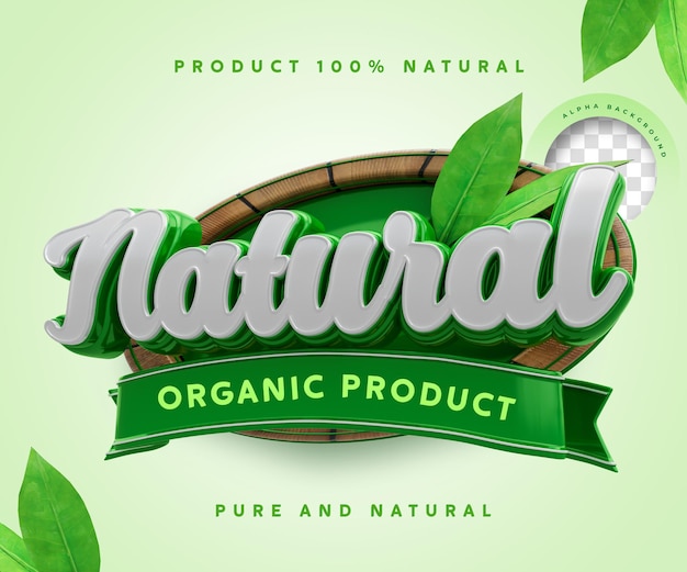 Natural Organic Product Label 3D 100 percentage sticker symbol