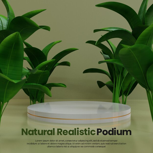 Natural podium with realistic tropical plant