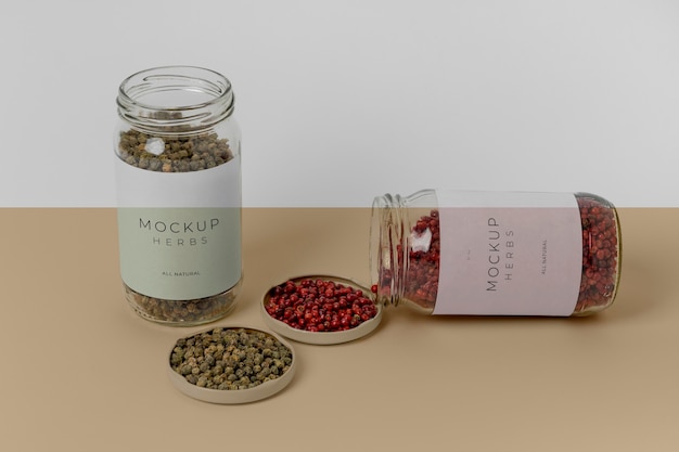 PSD natural spices with label mock-up arrangement