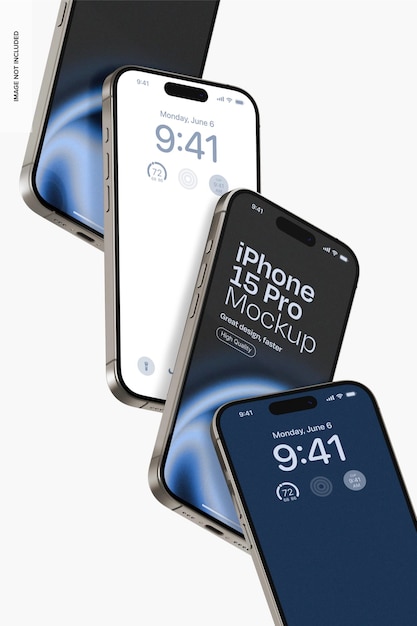 Mockup del set iphone 15 pro in titanio naturale