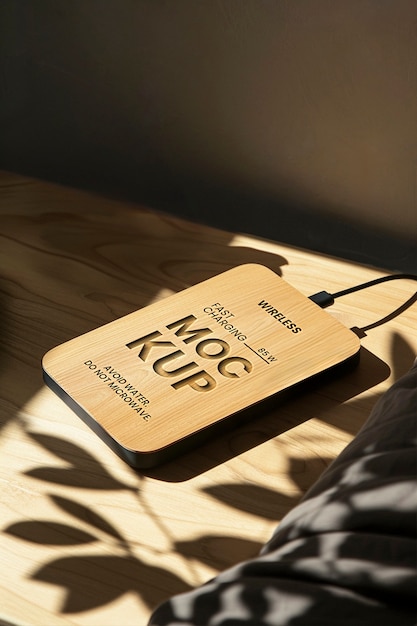Natural wireless charger texture mockup