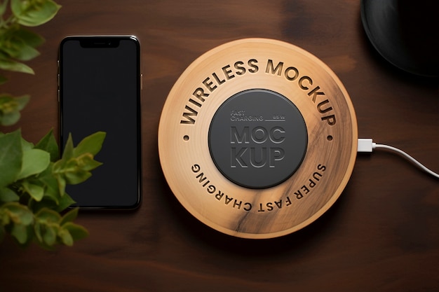 Natural wireless charger texture mockup
