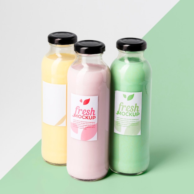 PSD naturally grown fruit in bottles mock-up