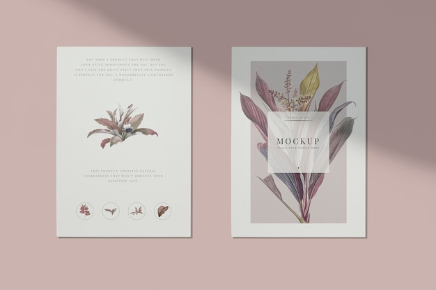 Naturalny wzór kwiatowy karty mockup psd