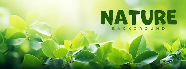 Nature background or banner template with green leaf in garden at summer