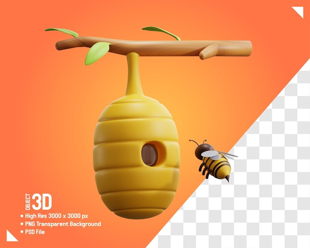 PSD nature beehive honey bee 3d realistic illustration