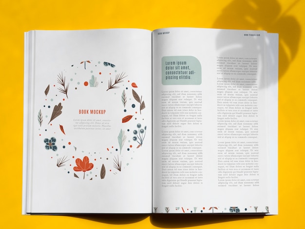 PSD nature book mock up on yellow background