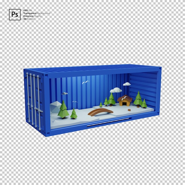 PSD nature container 3d ilustracja premium psd