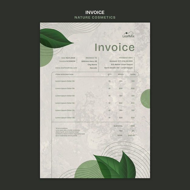 PSD nature cosmetics invoice template