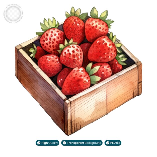 PSD nature delight watercolor art of strawberry box