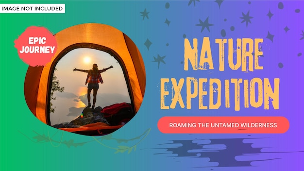 PSD Шаблон миниатюры youtube для исследования природы в экспедиционном лагере
