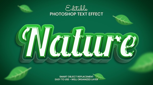 Effetto testo 3d verde natura psd premium con foglia