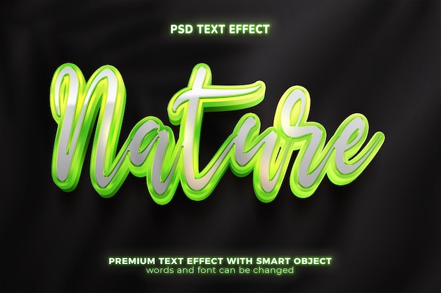 PSD nature green white silver mock up template 3d editable text effect style