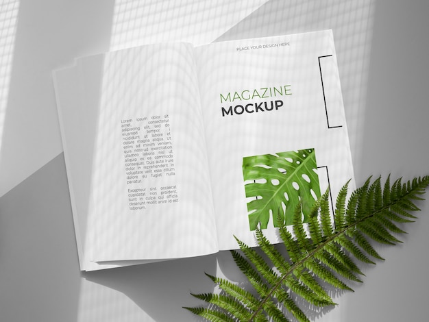 PSD mock-up copertina di una rivista di natura con foglie