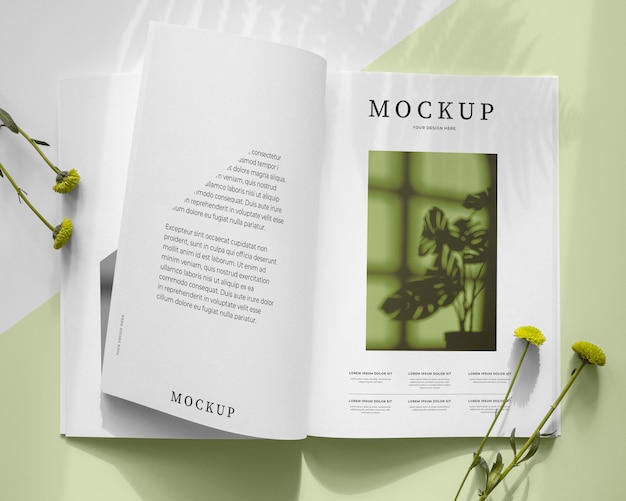 Mock-up copertina di una rivista di natura con foglie