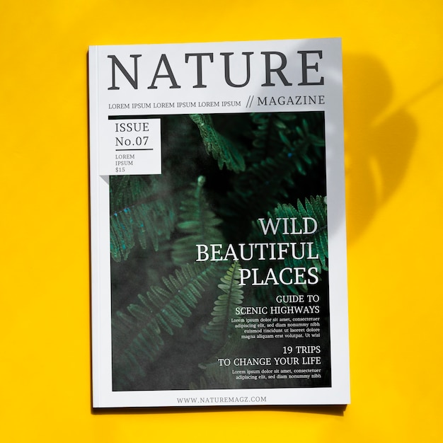 Nature magazine mock up on yellow background