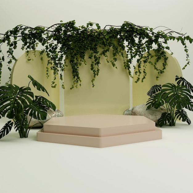 Nature Podium display with tropical leaf background