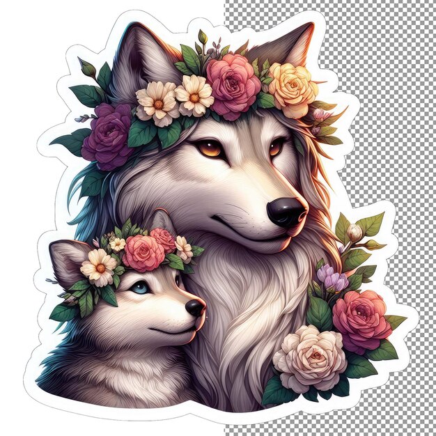 PSD nature's embrace animal motherhood among flowers sticker