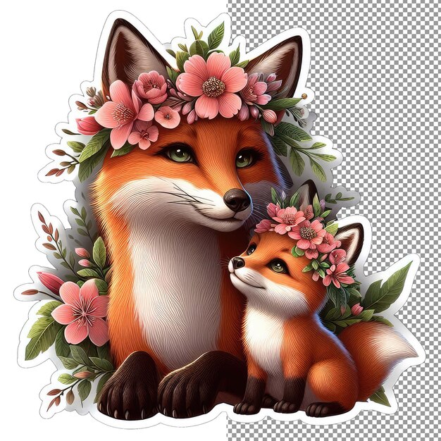 PSD nature's embrace animal motherhood among flowers sticker