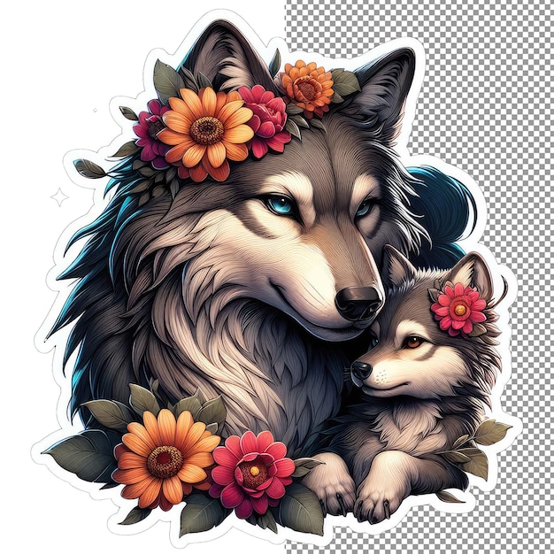 Nature's embrace animal motherhood among flowers sticker