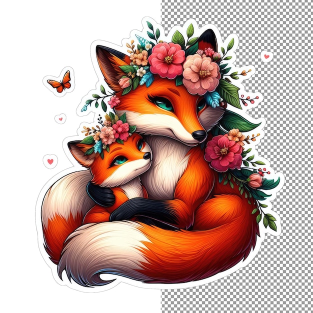 PSD nature's nurture animal moeder en baby in floral bliss sticker