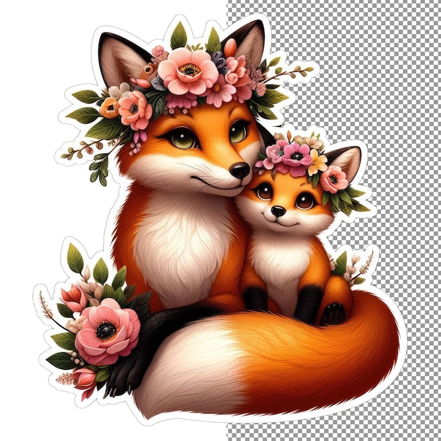 PSD nature's nurture animal moeder en baby in floral bliss sticker