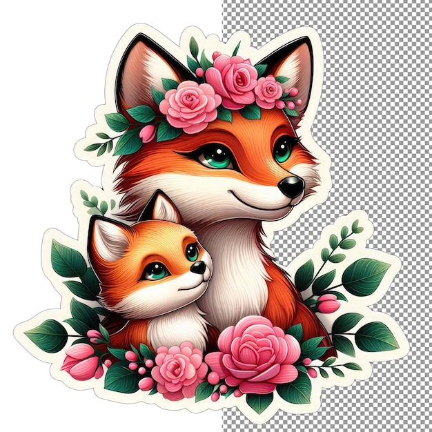 PSD nature's nurture animal mom and baby in floral bliss sticker