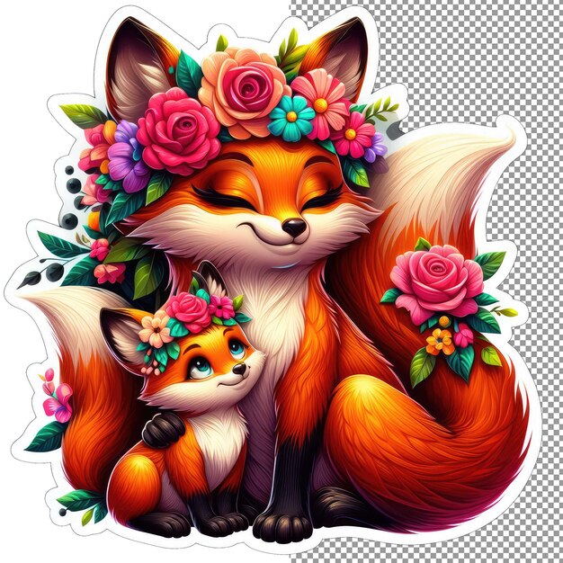 PSD nature's nurture animal mom and baby in floral bliss sticker