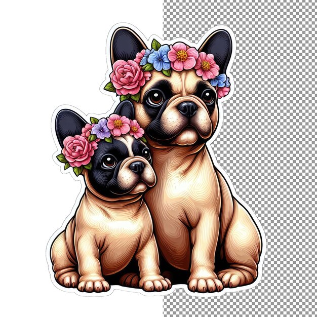 PSD nature's nurture dog mother with young in floral bliss sticker