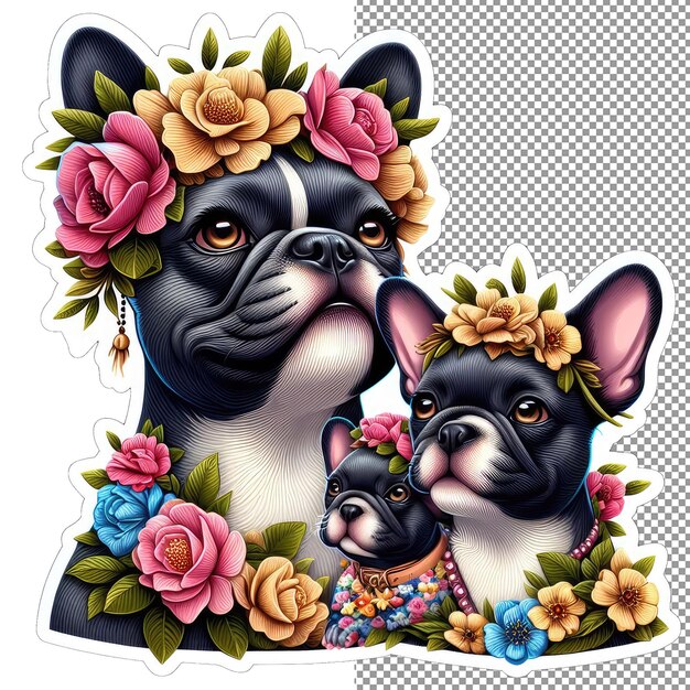 Nature's nurture dog mother with young in floral bliss sticker