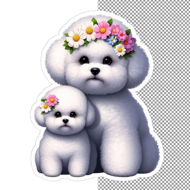 PSD 자연의 양육 개 어머니와 어린 꽃 행복 스티커