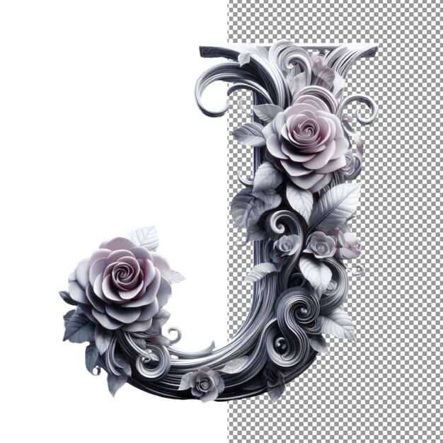 PSD lettere 3d dell'alfabeto di natures create con eleganti foglie a vortice su png