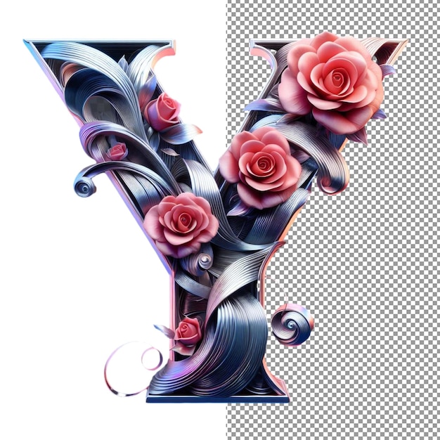 PSD lettere 3d dell'alfabeto di natures create con eleganti foglie a vortice su png