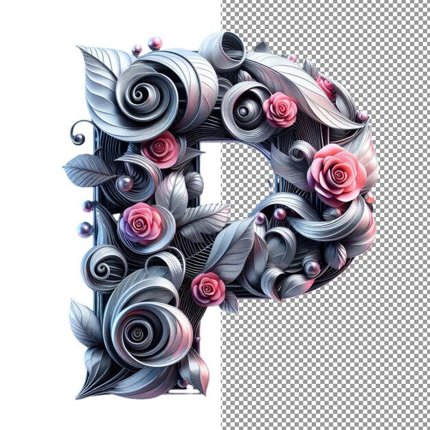 PSD natures alphabet 3d letters created with elegant swirl leaves on png
