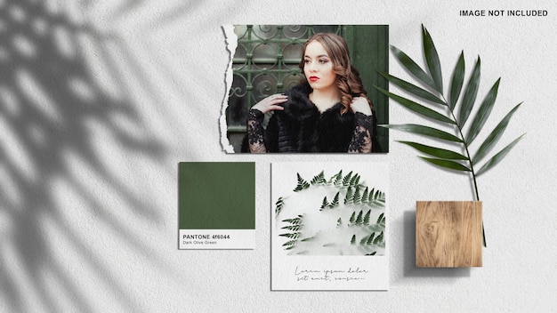 Natuurlijk moodboard-mockup met gescheurde fotolijst